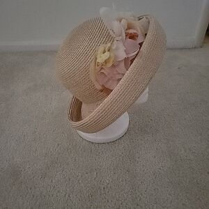 Vtg Charles Jourdan X Kokin Natural Ivory Wide-Brimmed Floral Hat